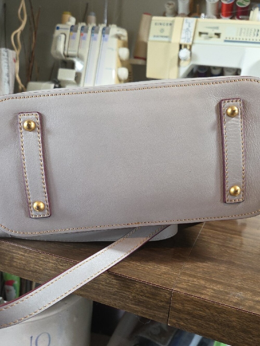 Dooney & Bourke Cream Leather Satchel with Red Trim - Picture 3 of 13